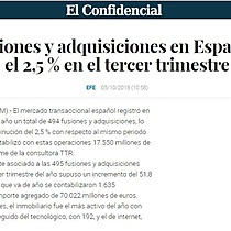 Las fusiones y adquisiciones en Espaa caen el 2,5 % en el tercer trimestre